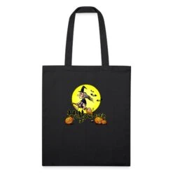 Halloween, Witch On A Broom, Bats And Pumpkins Black