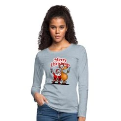 Merry Christmas - Santa Claus And His Reindeer Heather Ice Blue