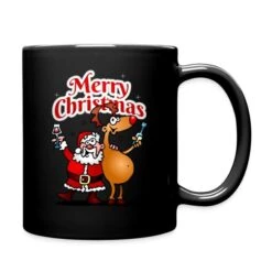 Merry Christmas - Santa Claus And His Reindeer Black
