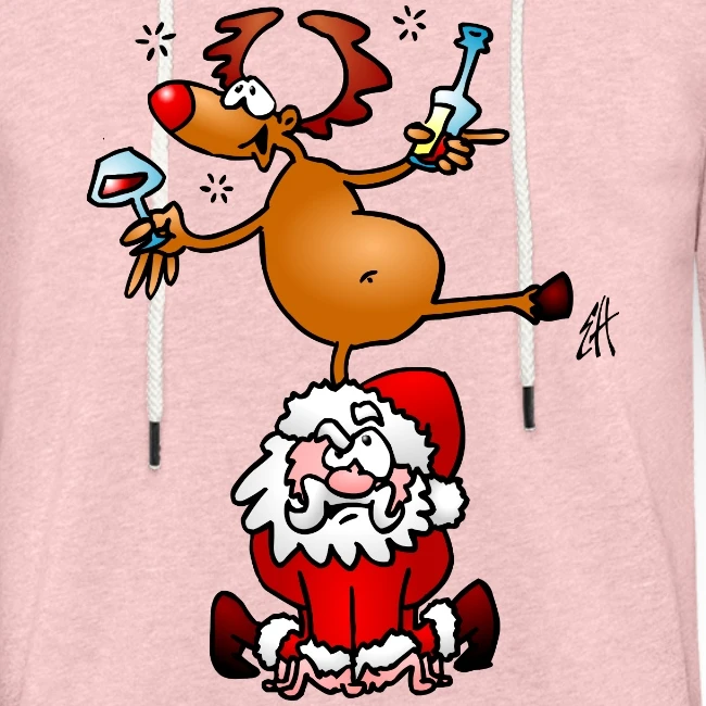 Reindeer Is Having A Drink On Santa Claus Cream Heather Pink - Image 2