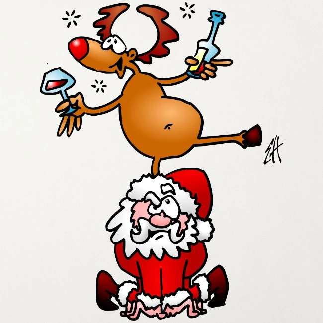 Reindeer Is Having A Drink On Santa Claus Natural White - Image 2